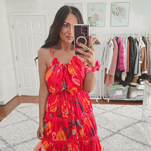 Farm Rio mixed fruits asymmetrical ruffled midi dress nwt - Picture 5 of 15